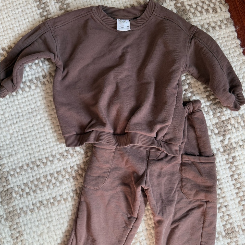 Zara Brown Sweatshirt and Pants Set